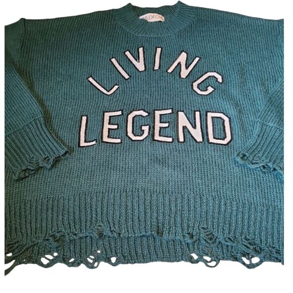 WILDFOX OVERSIZED SLOUCHY LIVING LEGEND DISTRESSED SWEATER WOODFALL GREEN WOOL S - Picture 5 of 13